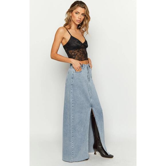 #27b NWT- Cotton:On Front Split Cowboy Denim Maxi Skirt Light Wash Sz:6 - Picture 3 of 6